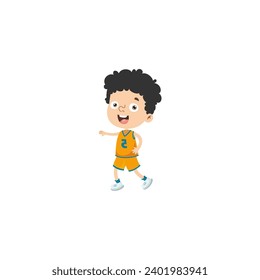 cute little vector child pose in cute clothes illustration