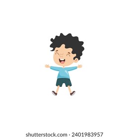 cute little vector child pose in cute clothes illustration