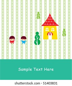 cute little vector cottage greeting tag