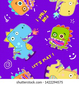 cute little vector dinosaurs playing illustration wallpaper poster baby shower seamless pattern for print home textile tee shirt pajama graphic design