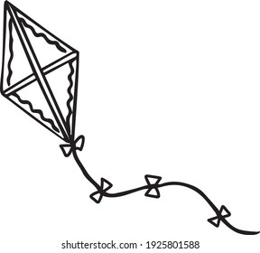 Cute little vector - kite.  Hand drawn isolated illustration.