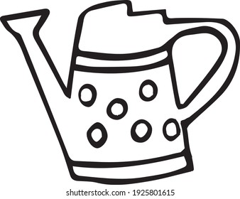 Cute little vector - watering can.  Hand drawn isolated illustration.