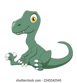 Cute little velociraptor cartoon sitting. Vector illustration