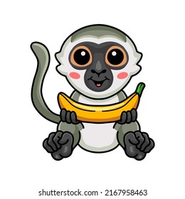 Cute little vervet monkey cartoon holding a banana