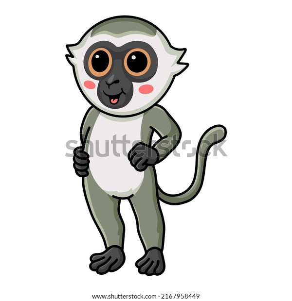 Cute little vervet\
monkey cartoon standing