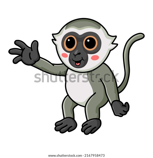 Cute little\
vervet monkey cartoon waving\
hand