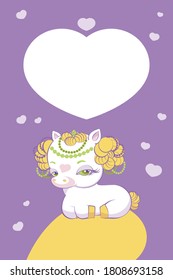 Cute little very beautiful princess unicorn with golden hair