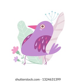 Cute Little Violet Bird, Symbol of Spring Vector Illustration