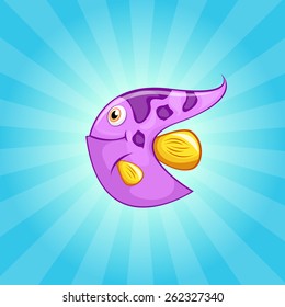 Cute little violet fish with orange fins