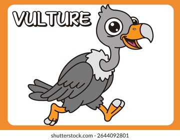 Cute little vulture  happy smile cartoon illustration. vector 2 dimension