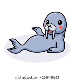 Cute little walrus cartoon lying down