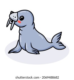 Cute little walrus cartoon posing