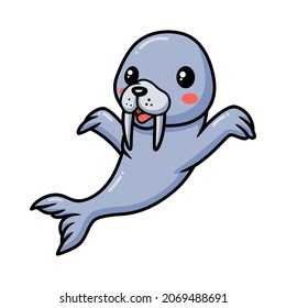 Cute little walrus cartoon posing