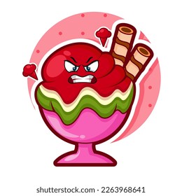 cute and little watermelon ice cream character with angry face