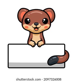 Cute little weasel cartoon with blank sign