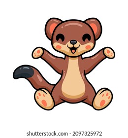 Cute little weasel cartoon raising hands