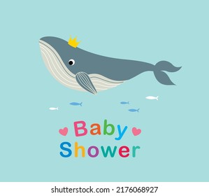 cute little whale baby shower greeting card vector