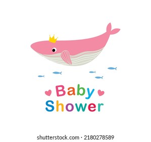 cute little whale baby shower greeting card vector