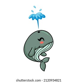 Cute little whale cartoon with a water