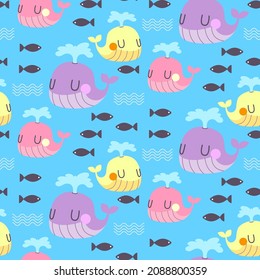 cute little whale seamless pattern vector illustration