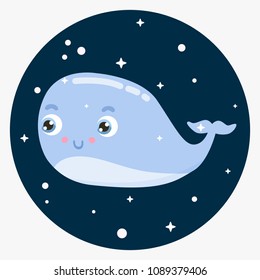 Cute little whale  vector illustration. Flat design