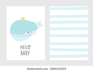 Cute little whale - vector illustration. Fun print for baby with character Whale. Hello baby