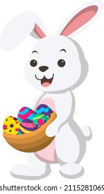Cute little white bunny with basket of Easter egg