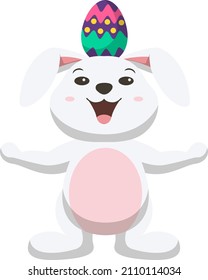 Cute little white bunny with Easter egg