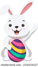 Cute little white bunny holding Easter egg