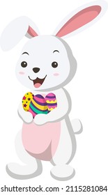 Cute little white bunny holding Easter eggs