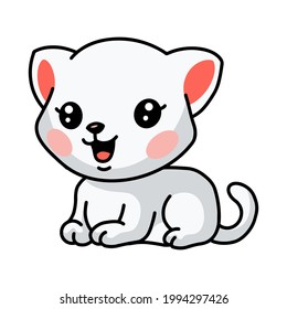 Cute little white cat cartoon lay down