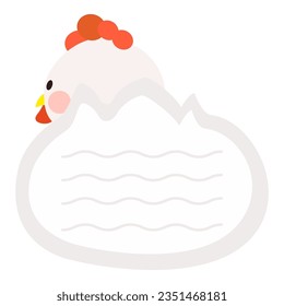 Cute little white chick, text memo note at back, sitting laying egg, back view. Isolated on white background, EPS10 vector