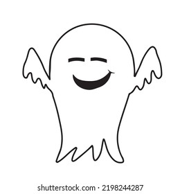 Cute little white ghost smiling cartoon character. Vector illustration isolated on white background