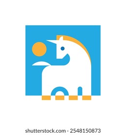 cute little white horse with horn logo vector