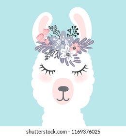 Cute Little White Lama Head Flower Stock Vector (Royalty Free ...