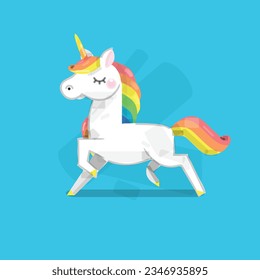 Cute little white magical unicorn with rainbow hair. Vector illustration for children design. 