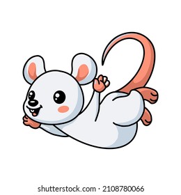 Cute little white mouse cartoon leaping