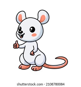 Cute little white mouse cartoon giving thumb up