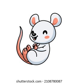 Cute little white mouse cartoon laughing