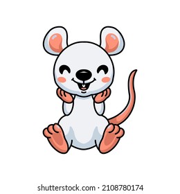 Cute little white mouse cartoon sitting