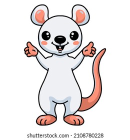 Cute little white mouse cartoon presenting