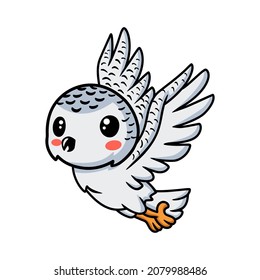 Cute little white polar owl cartoon flying