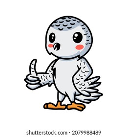 Cute little white polar owl cartoon giving thumb up