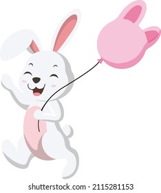 Cute little white rabbit holding balloon bunny ears