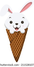 Cute little white rabbit in ice cream cone