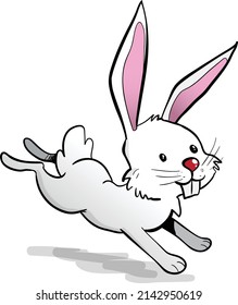 cute little white rabbit jumping