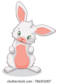 Cute Little White Rabbit on Two Legs Cartoon Style Vector Illustration Isolated on White Tilted Head