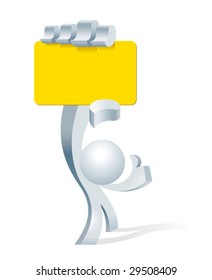 Cute little white Simplified man holding a giant yellow card with thumb up.