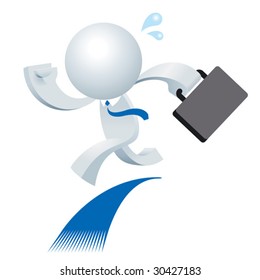 Cute little white Simplified man rushing to work.