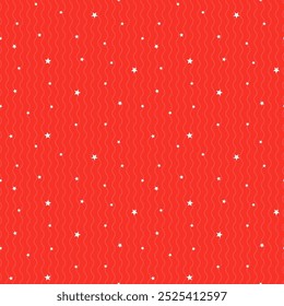 Cute little white stars on the red background, holiday, Birthday, New Year, Christmas seamless pattern for banner, wrapping paper, websites